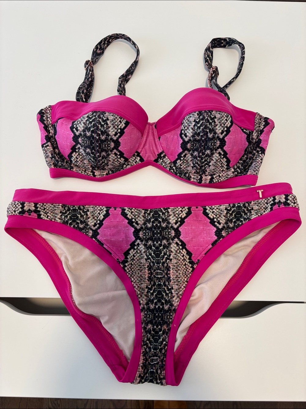 Ted Baker Hot Pink 3 Piece Snake-Print Bikini Set